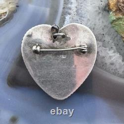 Vintage Native American Sterling Large Orange Spiny Oyster Heart Brooch/Pendant