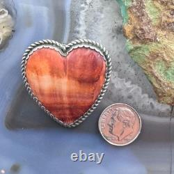 Vintage Native American Sterling Large Orange Spiny Oyster Heart Brooch/Pendant
