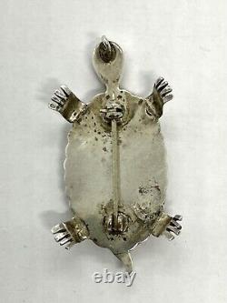 Vintage Native American Sterling Multistone Inlay Turtle Pin Brooch Pendant7.53g