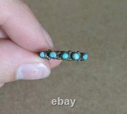 Vintage Native American Sterling Petit Pin Point Turquoise Ring Zuni Sz 5.75