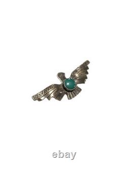 Vintage Native American Sterling Silver Green Turquoise Thunderbird Pin