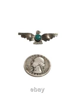 Vintage Native American Sterling Silver Green Turquoise Thunderbird Pin