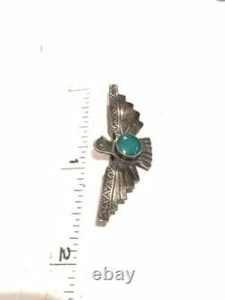 Vintage Native American Sterling Silver Green Turquoise Thunderbird Pin