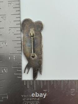 Vintage Native American Sterling Silver Inlaid Owl Brooch