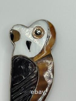 Vintage Native American Sterling Silver Inlaid Owl Brooch