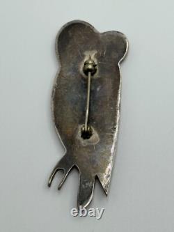 Vintage Native American Sterling Silver Inlaid Owl Brooch