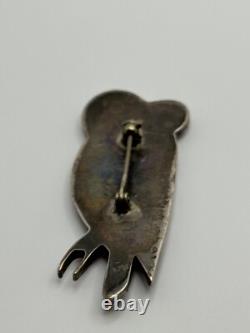 Vintage Native American Sterling Silver Inlaid Owl Brooch
