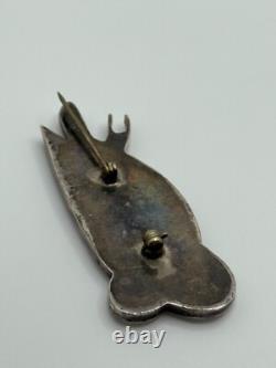 Vintage Native American Sterling Silver Inlaid Owl Brooch