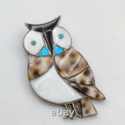 Vintage Native American Sterling Silver Inlay Owl Lot Brooch & Pin & Ring Sz 3.5