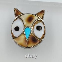 Vintage Native American Sterling Silver Inlay Owl Lot Brooch & Pin & Ring Sz 3.5