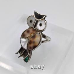 Vintage Native American Sterling Silver Inlay Owl Lot Brooch & Pin & Ring Sz 3.5