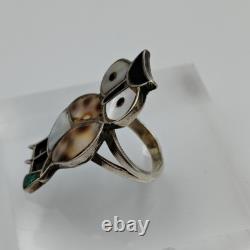 Vintage Native American Sterling Silver Inlay Owl Lot Brooch & Pin & Ring Sz 3.5