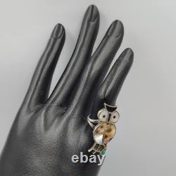 Vintage Native American Sterling Silver Inlay Owl Lot Brooch & Pin & Ring Sz 3.5