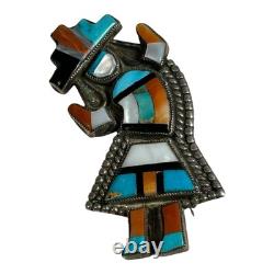 Vintage Native American Sterling Silver Inlay Rainbowman Dancer Pin or Brooch
