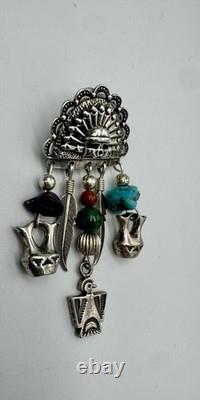 Vintage Native American Sterling Silver Kachina Head Pin/Pendant With Stones