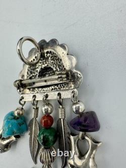 Vintage Native American Sterling Silver Kachina Head Pin/Pendant With Stones