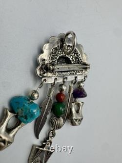Vintage Native American Sterling Silver Kachina Head Pin/Pendant With Stones