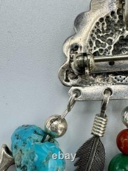 Vintage Native American Sterling Silver Kachina Head Pin/Pendant With Stones