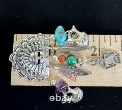 Vintage Native American Sterling Silver Kachina Head Pin/Pendant With Stones