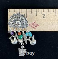 Vintage Native American Sterling Silver Kachina Head Pin/Pendant With Stones