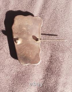 Vintage Native American Sterling Silver & Large Turquoise Stone Brooch Pin