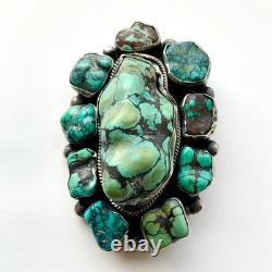 Vintage Native American Sterling Silver Large Turquoise Stone Pin Brooch