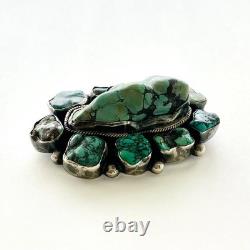 Vintage Native American Sterling Silver Large Turquoise Stone Pin Brooch
