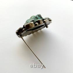 Vintage Native American Sterling Silver Large Turquoise Stone Pin Brooch