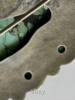 Vintage Native American Sterling Silver Large Turquoise Stone Pin Brooch