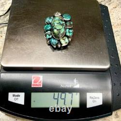 Vintage Native American Sterling Silver Large Turquoise Stone Pin Brooch