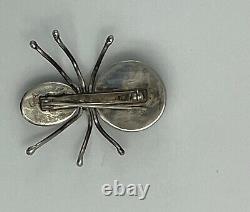 Vintage Native American Sterling Silver Malachite & Onyx Spider Bug Brooch Pin