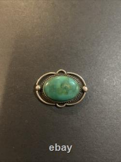 Vintage Native American Sterling Silver Nature Turquoise Pin Brooch