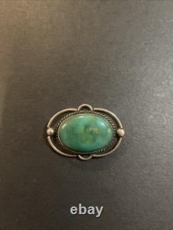 Vintage Native American Sterling Silver Nature Turquoise Pin Brooch