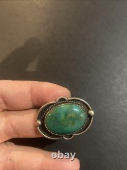 Vintage Native American Sterling Silver Nature Turquoise Pin Brooch