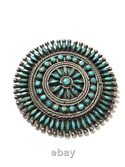 Vintage Native American Sterling Silver Petit Point Turquoise Manta Pin