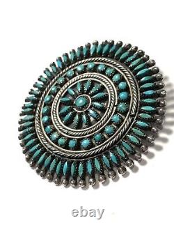 Vintage Native American Sterling Silver Petit Point Turquoise Manta Pin