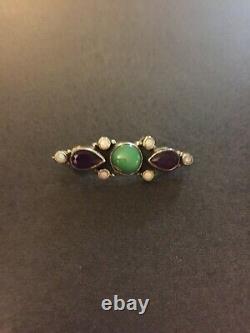 Vintage Native American Sterling Silver Turquoise Amethyst Opal Pin Signed K. A