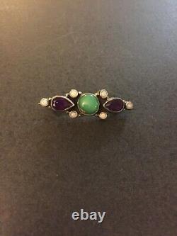 Vintage Native American Sterling Silver Turquoise Amethyst Opal Pin Signed K. A