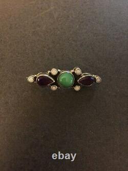 Vintage Native American Sterling Silver Turquoise Amethyst Opal Pin Signed K. A