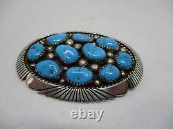 Vintage Native American Sterling Silver Turquoise Cluster Pin/Brooch Signed