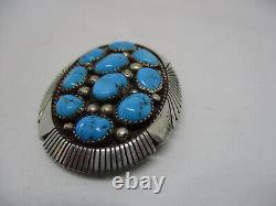 Vintage Native American Sterling Silver Turquoise Cluster Pin/Brooch Signed