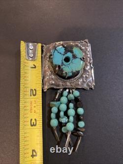 Vintage Native American Sterling Silver Turquoise Dangle Pin Brooch