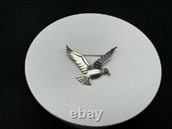 Vintage Native American Sterling Silver Turquoise Flying Bird Brooch Pin