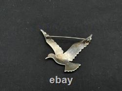Vintage Native American Sterling Silver Turquoise Flying Bird Brooch Pin