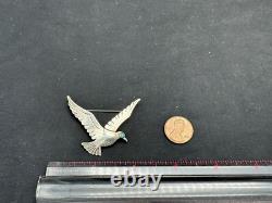 Vintage Native American Sterling Silver Turquoise Flying Bird Brooch Pin