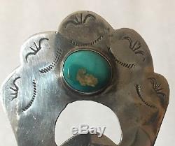 Vintage Native American Sterling Silver & Turquoise Hair Pin Hand Stamped