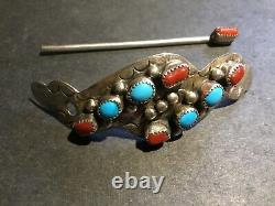 Vintage Native American Sterling Silver & Turquoise Hair Pin Set