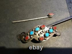 Vintage Native American Sterling Silver & Turquoise Hair Pin Set