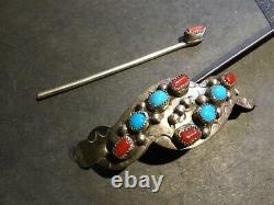 Vintage Native American Sterling Silver & Turquoise Hair Pin Set