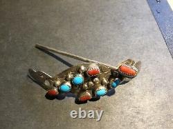 Vintage Native American Sterling Silver & Turquoise Hair Pin Set